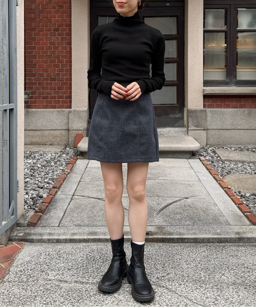 LE MORE（リモア）の「フェイクウールコクーンミニスカート（スカート・レディース・ブラック/チャコール・FREE）」の13枚目の写真