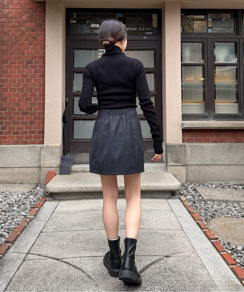 LE MORE（リモア）の「フェイクウールコクーンミニスカート（スカート・レディース・ブラック/チャコール・FREE）」の14枚目の写真