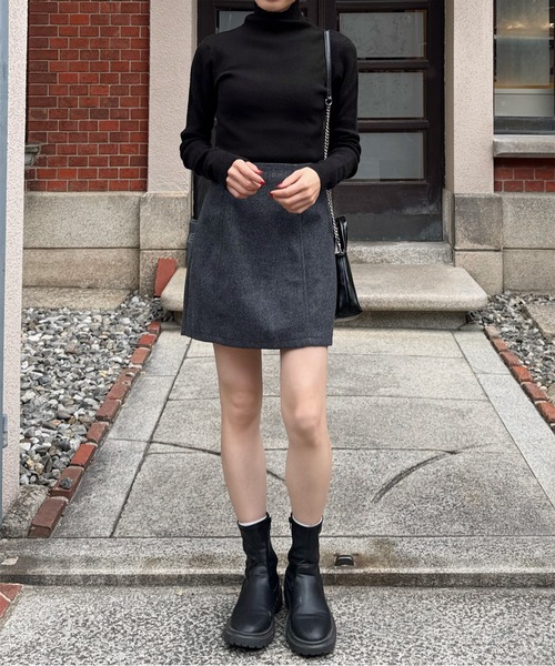 LE MORE（リモア）の「フェイクウールコクーンミニスカート（スカート・レディース・ブラック/チャコール・FREE）」の16枚目の写真