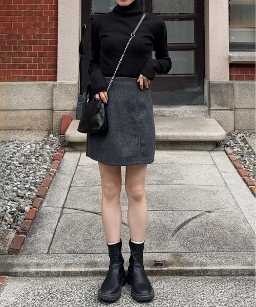 LE MORE（リモア）の「フェイクウールコクーンミニスカート（スカート・レディース・ブラック/チャコール・FREE）」の17枚目の写真