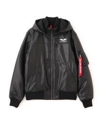 Alpha Industries/アルファ インダストリーズ/FAUX LEATHER HOODED RIB FLIGHT JACKET/フォーレザー フード リブ フライトジャケット