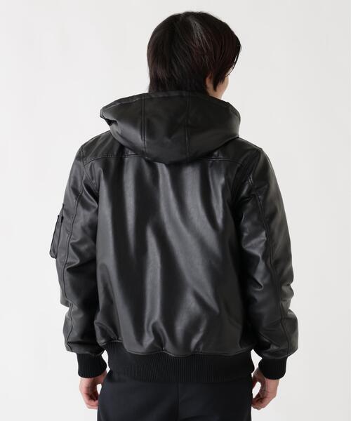 Alpha Industries/アルファ インダストリーズ/FAUX LEATHER HOODED RIB