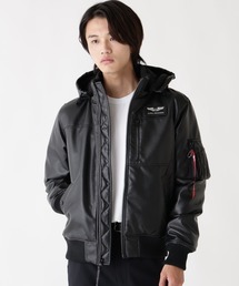 Alpha Industries/アルファ インダストリーズ/FAUX LEATHER HOODED RIB FLIGHT JACKET/フォーレザー フード リブ フライトジャケット