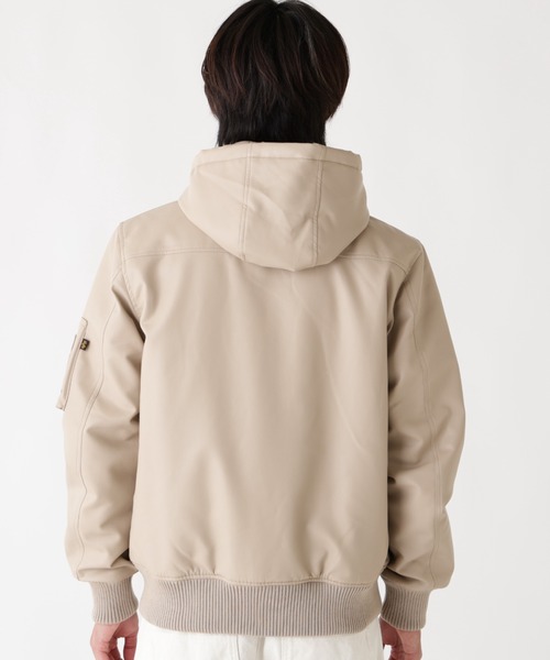 Alpha Industries(アルファインダストリーズ)の「Alpha Industries/アルファ インダストリーズ/FAUX LEATHER HOODED RIB FLIGHT JACKET/フォーレザー フード リブ フライトジャケット(ブルゾン・メンズ・ブラック/カーキ・L/M/2XL/XL)」の6枚目の写真
