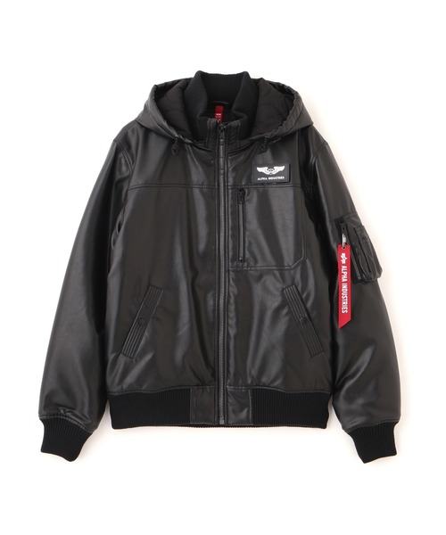 Alpha Industries(アルファインダストリーズ)の「Alpha Industries/アルファ インダストリーズ/FAUX LEATHER HOODED RIB FLIGHT JACKET/フォーレザー フード リブ フライトジャケット(ブルゾン・メンズ・ブラック/カーキ・L/M/2XL/XL)」の18枚目の写真