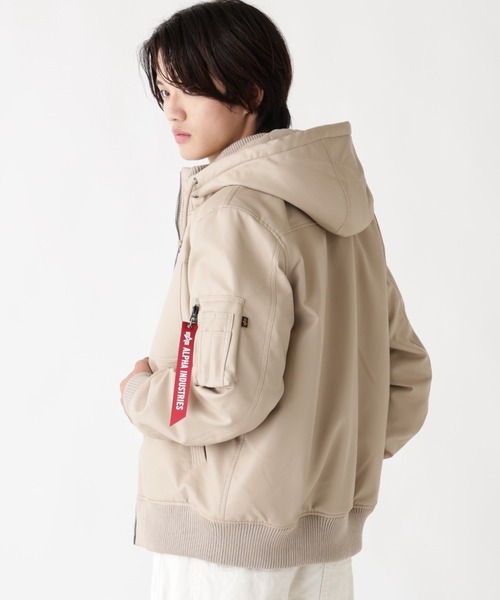 Alpha Industries(アルファインダストリーズ)の「Alpha Industries/アルファ インダストリーズ/FAUX LEATHER HOODED RIB FLIGHT JACKET/フォーレザー フード リブ フライトジャケット(ブルゾン・メンズ・ブラック/カーキ・L/M/2XL/XL)」の4枚目の写真