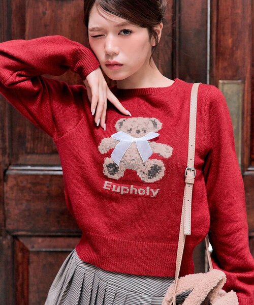 OLIVE des OLIVE（オリーブデオリーブ）の「アニマルジャガードニット（ニット/セーター・レディース・レッド/オフホワイト/ピンク/トップグレー・FREE）」の4枚目の写真