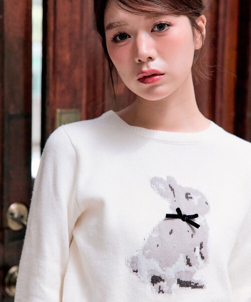 OLIVE des OLIVE（オリーブデオリーブ）の「アニマルジャガードニット（ニット/セーター・レディース・レッド/オフホワイト/ピンク/トップグレー・FREE）」の7枚目の写真