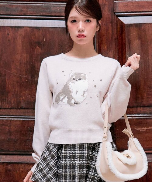 OLIVE des OLIVE（オリーブデオリーブ）の「アニマルジャガードニット（ニット/セーター・レディース・レッド/オフホワイト/ピンク/トップグレー・FREE）」の13枚目の写真