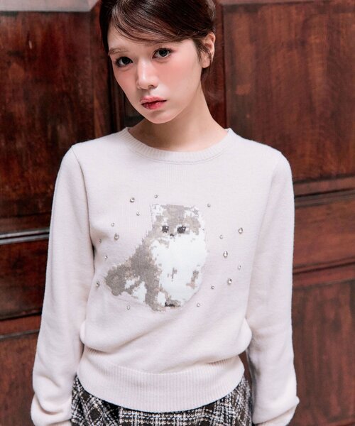 OLIVE des OLIVE（オリーブデオリーブ）の「アニマルジャガードニット（ニット/セーター・レディース・レッド/オフホワイト/ピンク/トップグレー・FREE）」の3枚目の写真