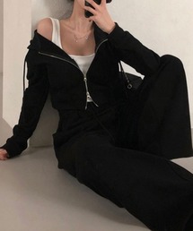 ショートパーカーワイドパンツセットアップ