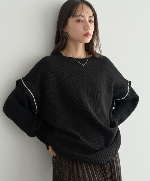 earth music&ecology（アースミュージックアンドエコロジー）の「【毛玉防止/洗える/2サイズ展開】アンチピリングC/A選べる丈配色ニット（ニット/セーター・レディース・ブラウン/杢グレー/ブルー/ブラック・S/L）」の5枚目の写真