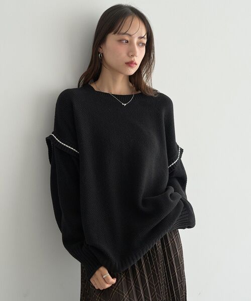 earth music&ecology（アースミュージックアンドエコロジー）の「【毛玉防止/洗える/2サイズ展開】アンチピリングC/A選べる丈配色ニット（ニット/セーター・レディース・ブラウン/杢グレー/ブルー/ブラック・S/L）」の6枚目の写真