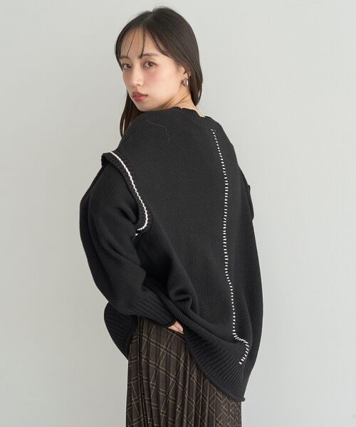 earth music&ecology（アースミュージックアンドエコロジー）の「【毛玉防止/洗える/2サイズ展開】アンチピリングC/A選べる丈配色ニット（ニット/セーター・レディース・ブラウン/杢グレー/ブルー/ブラック・S/L）」の8枚目の写真