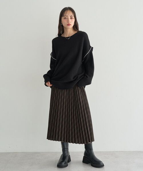 earth music&ecology（アースミュージックアンドエコロジー）の「【毛玉防止/洗える/2サイズ展開】アンチピリングC/A選べる丈配色ニット（ニット/セーター・レディース・ブラウン/杢グレー/ブルー/ブラック・S/L）」の9枚目の写真