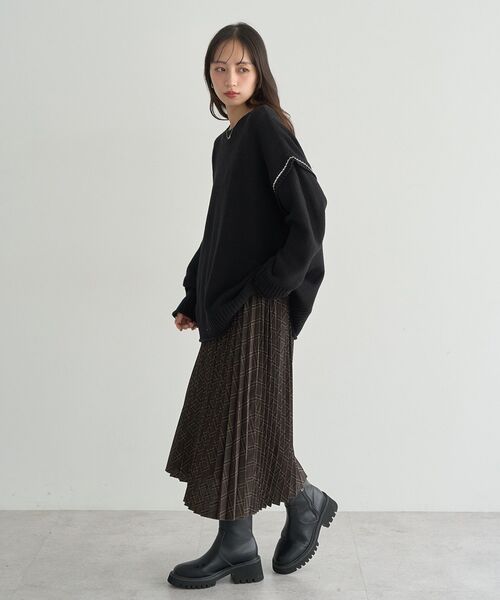 earth music&ecology（アースミュージックアンドエコロジー）の「【毛玉防止/洗える/2サイズ展開】アンチピリングC/A選べる丈配色ニット（ニット/セーター・レディース・ブラウン/杢グレー/ブルー/ブラック・S/L）」の10枚目の写真