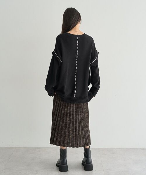 earth music&ecology（アースミュージックアンドエコロジー）の「【毛玉防止/洗える/2サイズ展開】アンチピリングC/A選べる丈配色ニット（ニット/セーター・レディース・ブラウン/杢グレー/ブルー/ブラック・S/L）」の11枚目の写真