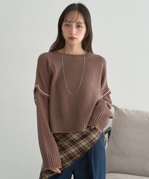 earth music&ecology（アースミュージックアンドエコロジー）の「【毛玉防止/洗える/2サイズ展開】アンチピリングC/A選べる丈配色ニット（ニット/セーター・レディース・ブラウン/杢グレー/ブルー/ブラック・S/L）」の12枚目の写真