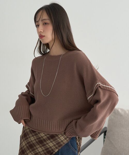 earth music&ecology（アースミュージックアンドエコロジー）の「【毛玉防止/洗える/2サイズ展開】アンチピリングC/A選べる丈配色ニット（ニット/セーター・レディース・ブラウン/杢グレー/ブルー/ブラック・S/L）」の14枚目の写真