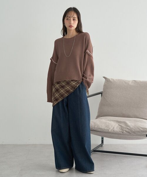 earth music&ecology（アースミュージックアンドエコロジー）の「【毛玉防止/洗える/2サイズ展開】アンチピリングC/A選べる丈配色ニット（ニット/セーター・レディース・ブラウン/杢グレー/ブルー/ブラック・S/L）」の15枚目の写真