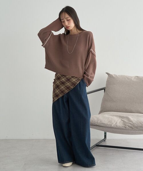 earth music&ecology（アースミュージックアンドエコロジー）の「【毛玉防止/洗える/2サイズ展開】アンチピリングC/A選べる丈配色ニット（ニット/セーター・レディース・ブラウン/杢グレー/ブルー/ブラック・S/L）」の16枚目の写真