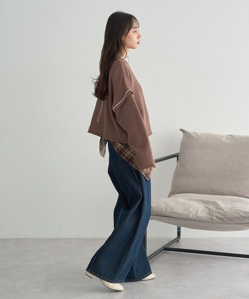 earth music&ecology（アースミュージックアンドエコロジー）の「【毛玉防止/洗える/2サイズ展開】アンチピリングC/A選べる丈配色ニット（ニット/セーター・レディース・ブラウン/杢グレー/ブルー/ブラック・S/L）」の17枚目の写真