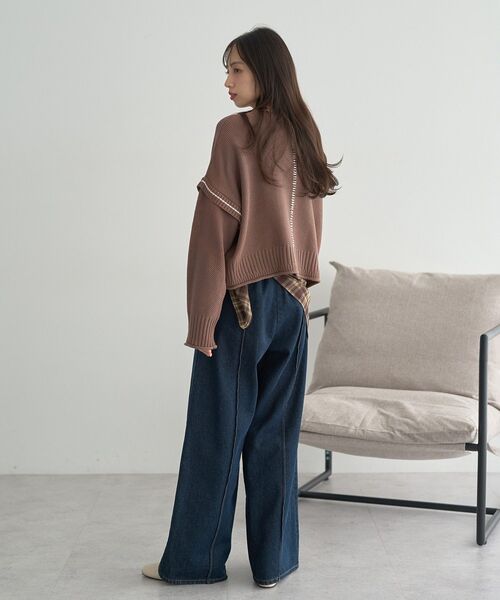 earth music&ecology（アースミュージックアンドエコロジー）の「【毛玉防止/洗える/2サイズ展開】アンチピリングC/A選べる丈配色ニット（ニット/セーター・レディース・ブラウン/杢グレー/ブルー/ブラック・S/L）」の18枚目の写真