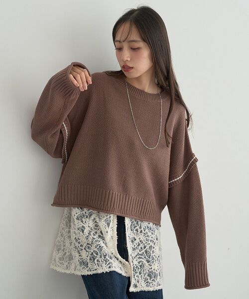 earth music&ecology（アースミュージックアンドエコロジー）の「【毛玉防止/洗える/2サイズ展開】アンチピリングC/A選べる丈配色ニット（ニット/セーター・レディース・ブラウン/杢グレー/ブルー/ブラック・S/L）」の19枚目の写真