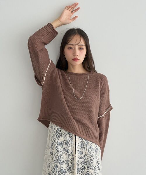 earth music&ecology（アースミュージックアンドエコロジー）の「【毛玉防止/洗える/2サイズ展開】アンチピリングC/A選べる丈配色ニット（ニット/セーター・レディース・ブラウン/杢グレー/ブルー/ブラック・S/L）」の20枚目の写真