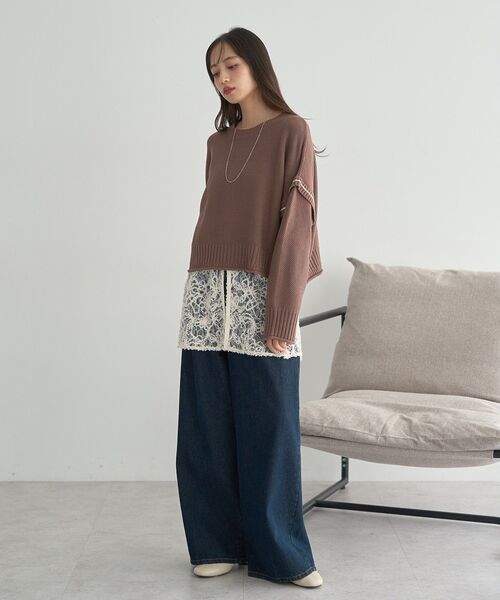 earth music&ecology（アースミュージックアンドエコロジー）の「【毛玉防止/洗える/2サイズ展開】アンチピリングC/A選べる丈配色ニット（ニット/セーター・レディース・ブラウン/杢グレー/ブルー/ブラック・S/L）」の21枚目の写真