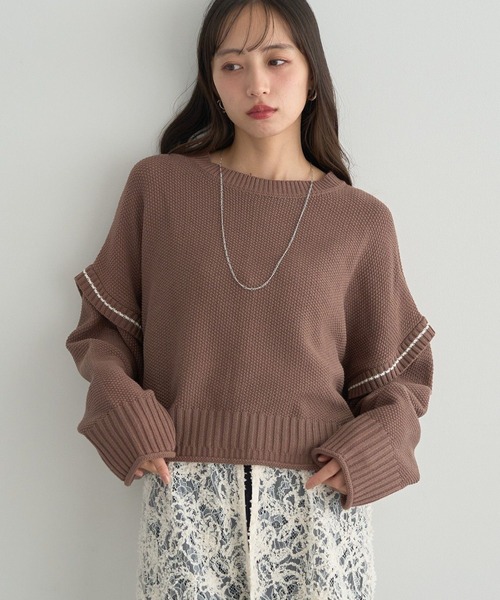 earth music&ecology（アースミュージックアンドエコロジー）の「【毛玉防止/洗える/2サイズ展開】アンチピリングC/A選べる丈配色ニット（ニット/セーター・レディース・ブラウン/杢グレー/ブルー/ブラック・S/L）」の3枚目の写真