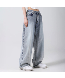 this is wide denim pants snow BLUE