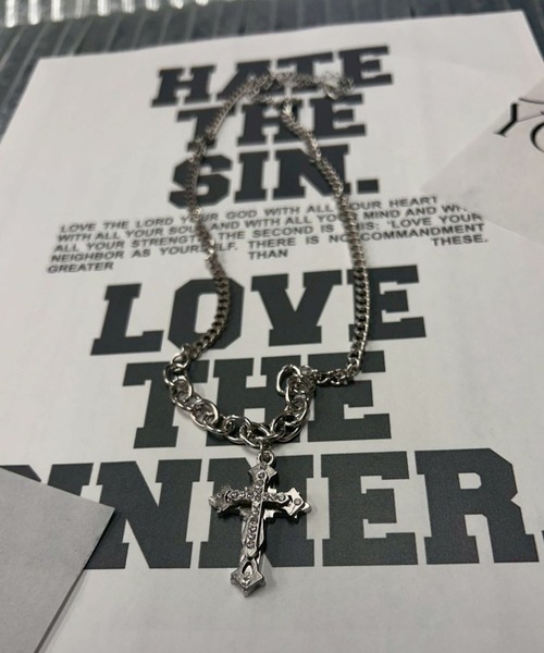 UP START（アップスタート）の「ボリュームクロスネックレス(RO)（ネックレス・レディース・シルバー・FREE）」の5枚目の写真