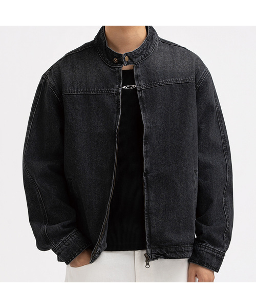 UNDEROFF(アンダーオフ)の「ウォッシングクロップデニムバイカージャケットブラック(デニムジャケット・メンズ・ブラック・MEDIUM/LARGE/X-LARGE)」の1枚目の写真