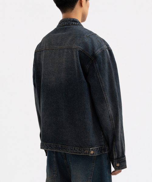 UNDEROFF(アンダーオフ)の「ウォッシングクロップデニムバイカージャケットブラック(デニムジャケット・メンズ・ブラック・MEDIUM/LARGE/X-LARGE)」の8枚目の写真