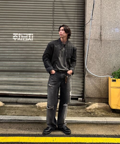 UNDEROFF(アンダーオフ)の「ウォッシングクロップデニムバイカージャケットブラック(デニムジャケット・メンズ・ブラック・MEDIUM/LARGE/X-LARGE)」の14枚目の写真