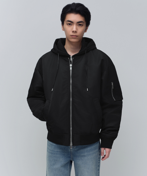 特大の取り外し可能なフードMA-1ボンバージャケット[ブラック]（MA-1