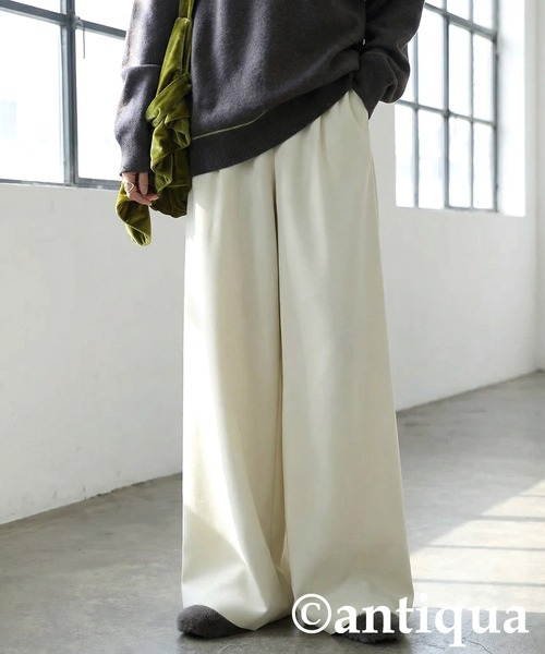 antiqua(アンティカ)の「裏起毛 ジョーゼット ワイドパンツ(その他パンツ・レディース・グレー/ホワイト系その他/ブラック/ウッド/ベージュ/ブラウン系その他・ONESIZE)」の2枚目の写真