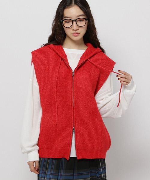 FORD&SPYDER グレー/赤 ベスト niko and（ニコアンド）の「ZIPニットフーディベスト（ニット