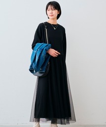 IEDIT カットソージョーゼットとチュールドッキングワンピース