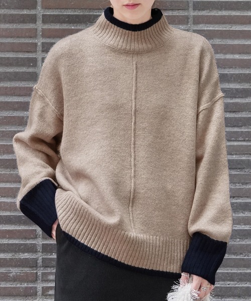 reca(レカ)の「配色ラインパイピングドルマンニット(ニット/セーター・レディース・ベージュ/チャコールグレー/グレー系その他・FREE)」の9枚目の写真