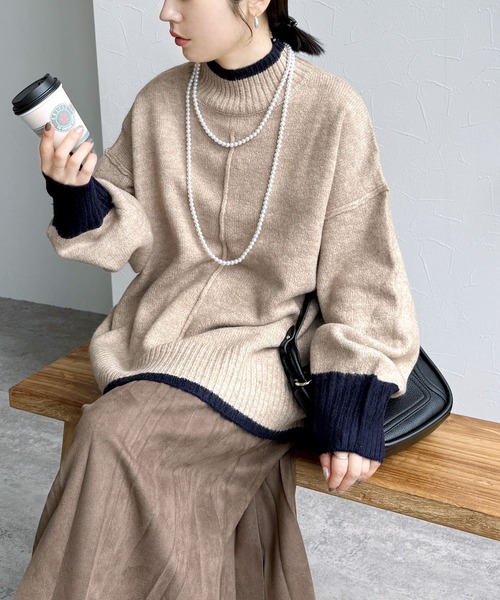 セール】配色ラインパイピングドルマンニット（ニット/セーター