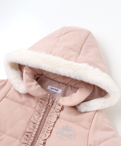 セール】ふわふわファーポケットフリルたっぷり中綿ロングコート(90