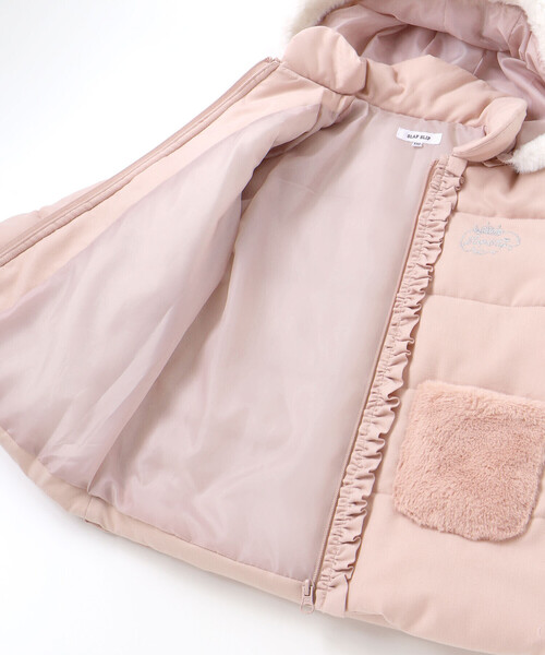 セール】ふわふわファーポケットフリルたっぷり中綿ロングコート(90