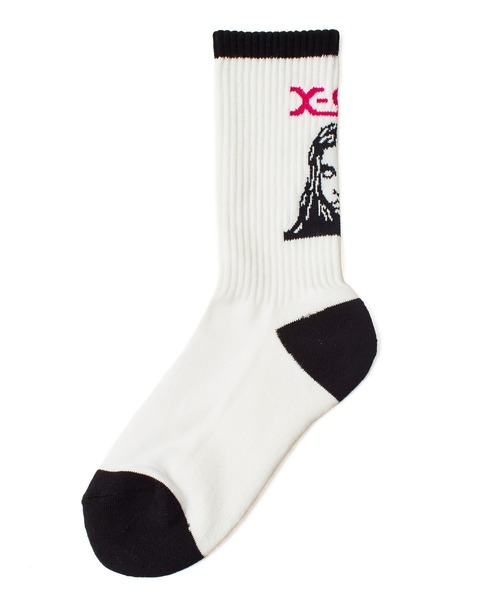 X-girl(エックスガール)の「FACE JACQUARD RIBBED SOCKS(ソックス/靴下・レディース・ホワイト/ブラック・ONE SIZE)」の3枚目の写真