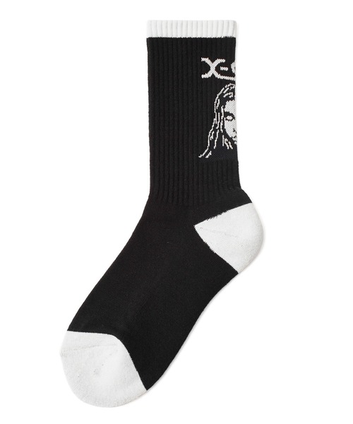 X-girl(エックスガール)の「FACE JACQUARD RIBBED SOCKS(ソックス/靴下・レディース・ホワイト/ブラック・ONE SIZE)」の4枚目の写真
