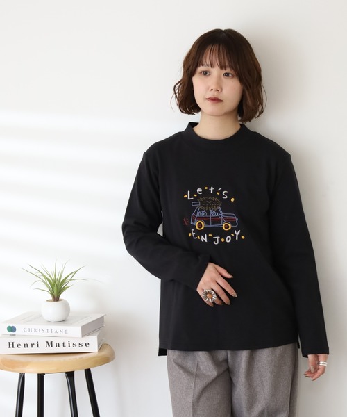 Emago（イマゴ）の「EMAGO ENJOY刺繍ﾛﾝｸﾞｽﾘｰﾌﾞ（Tシャツ/カットソー・レディース・アイボリー/ブラック/ブラウン・FREE）」の16枚目の写真