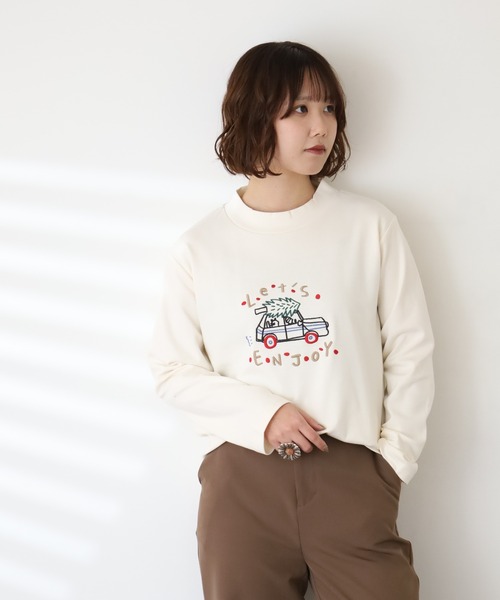 Emago（イマゴ）の「EMAGO ENJOY刺繍ﾛﾝｸﾞｽﾘｰﾌﾞ（Tシャツ/カットソー・レディース・アイボリー/ブラック/ブラウン・FREE）」の14枚目の写真