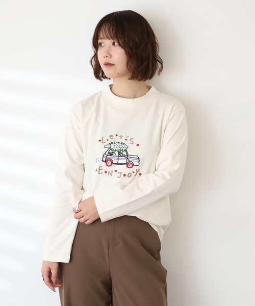 Emago（イマゴ）の「EMAGO ENJOY刺繍ﾛﾝｸﾞｽﾘｰﾌﾞ（Tシャツ/カットソー・レディース・アイボリー/ブラック/ブラウン・FREE）」の12枚目の写真