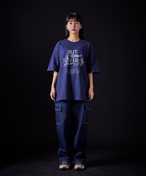 ASTRAL PROJECTION（アストラルプロジェクション）の「[オーバーサイズ]リズン 13番手 綿 ラウンドネック 半袖Tシャツ_ネイビー（Tシャツ/カットソー・メンズ・その他・LARGE/MEDIUM/X-LARGE/XX-LARGE）」の4枚目の写真